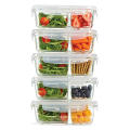 High borosilicate glass food storage container 2 compartment food container with lid lunch box